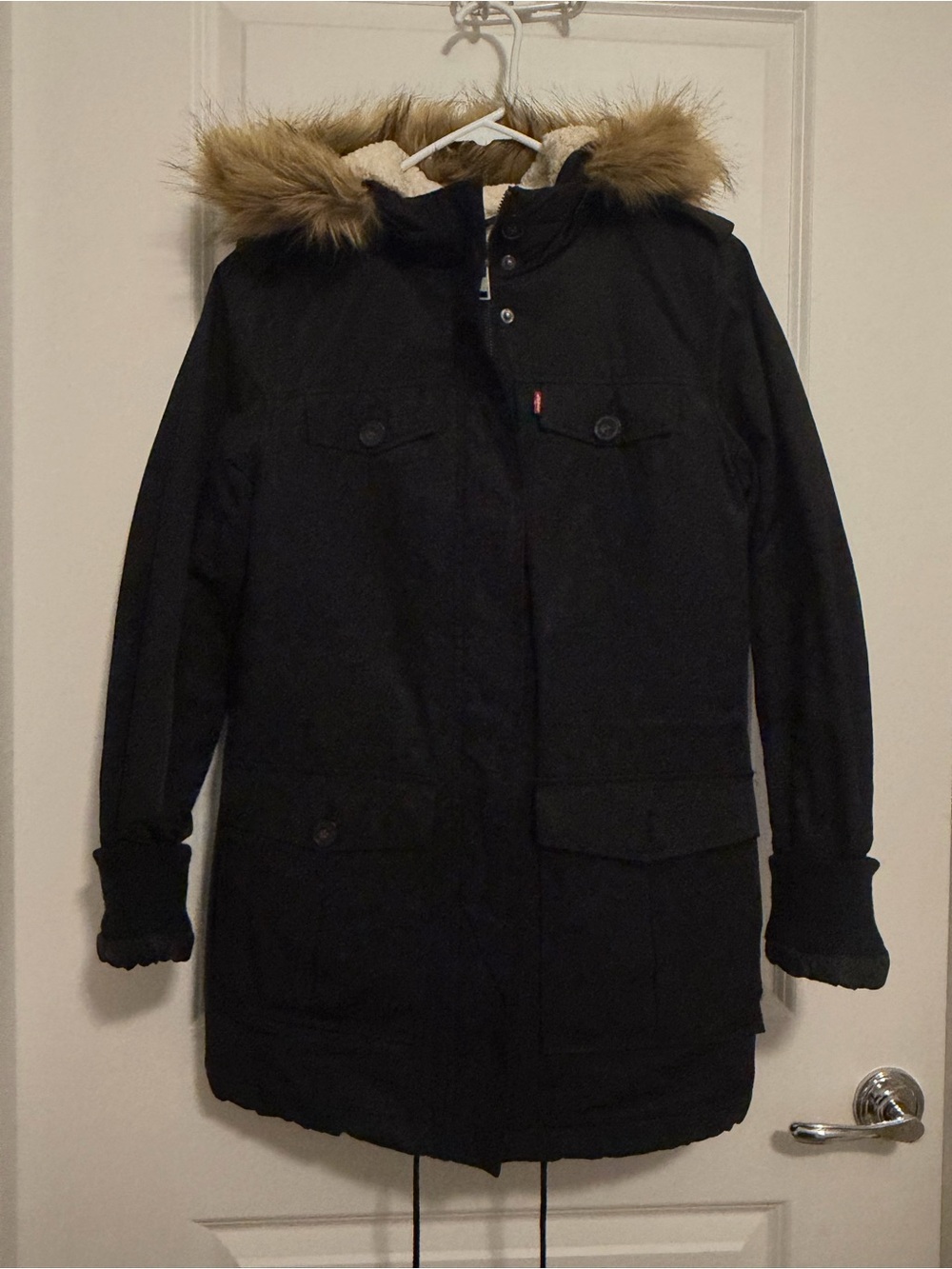 Levi Strauss & Co. Parka Jacket Womens M Black Hoodie Long Sleeves Front Pockets